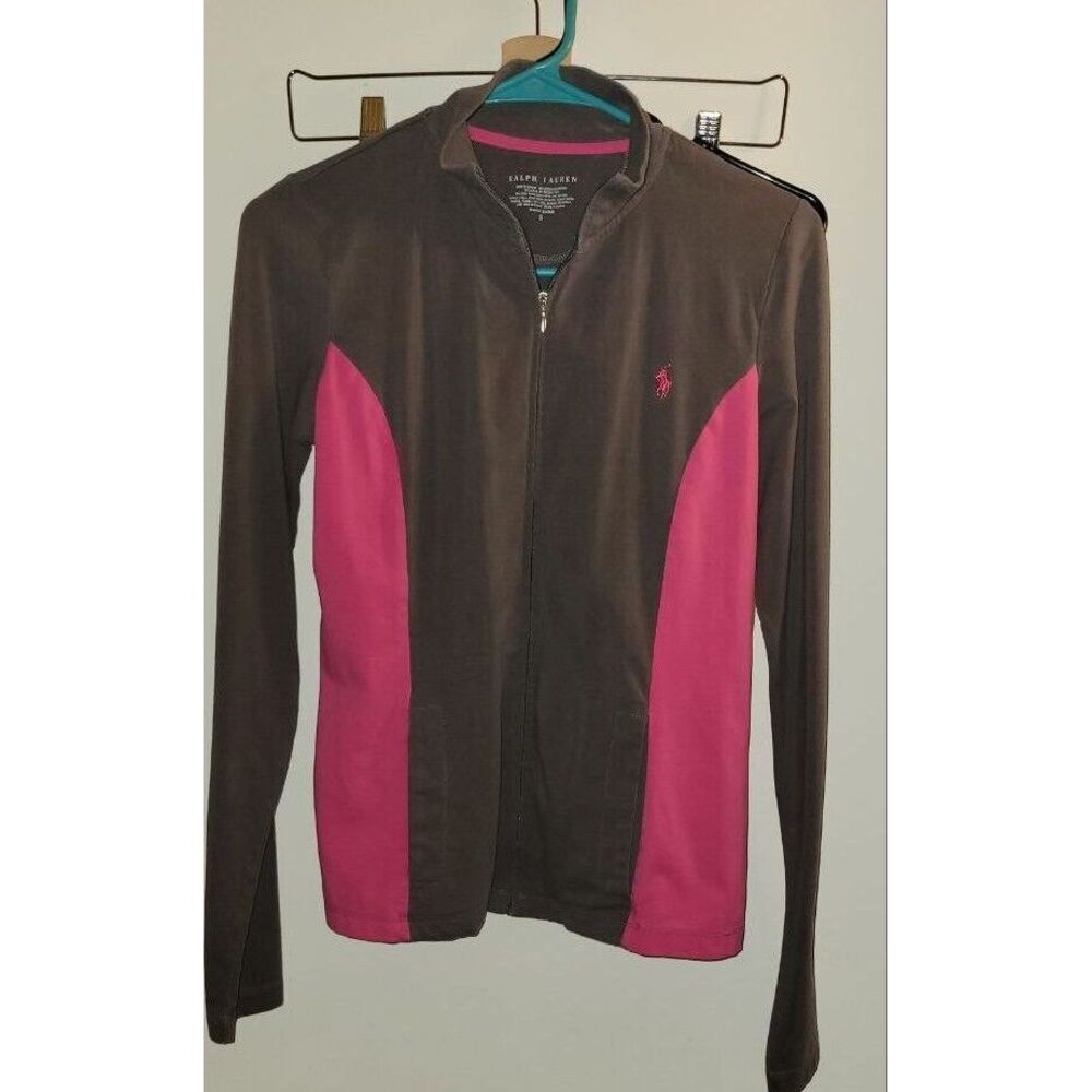 RALPH LAUREN JACKET WOMENS SMALL GRAY PINK ZIP UP COTTON‎ SPANDEX